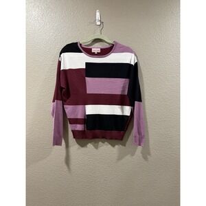 Carol Rose Colorblock Knit Pullover Sweater Crew Neck Multicolor Women's S